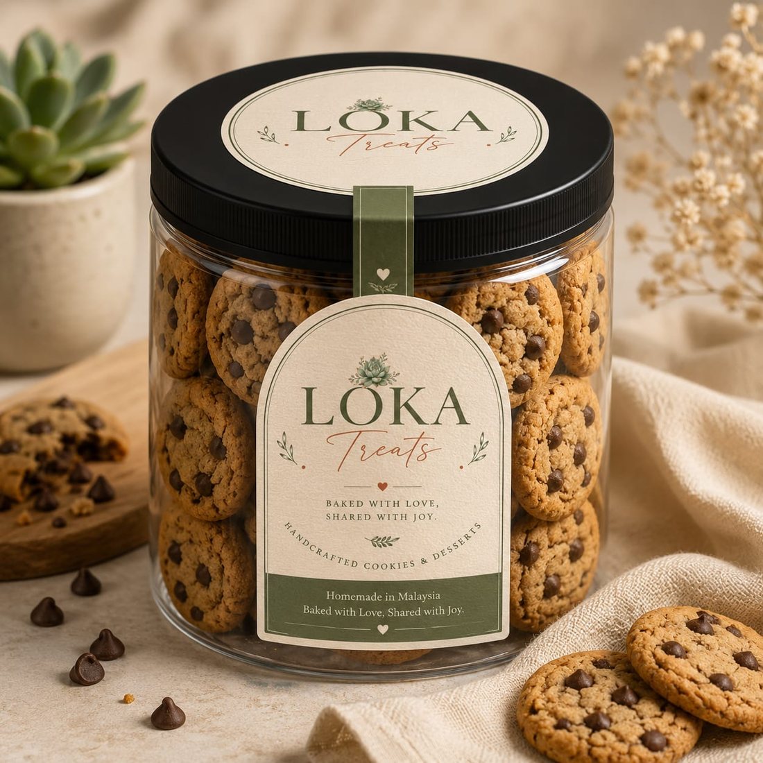 Kotak combo LOKA Treats dengan empat perisa biskut